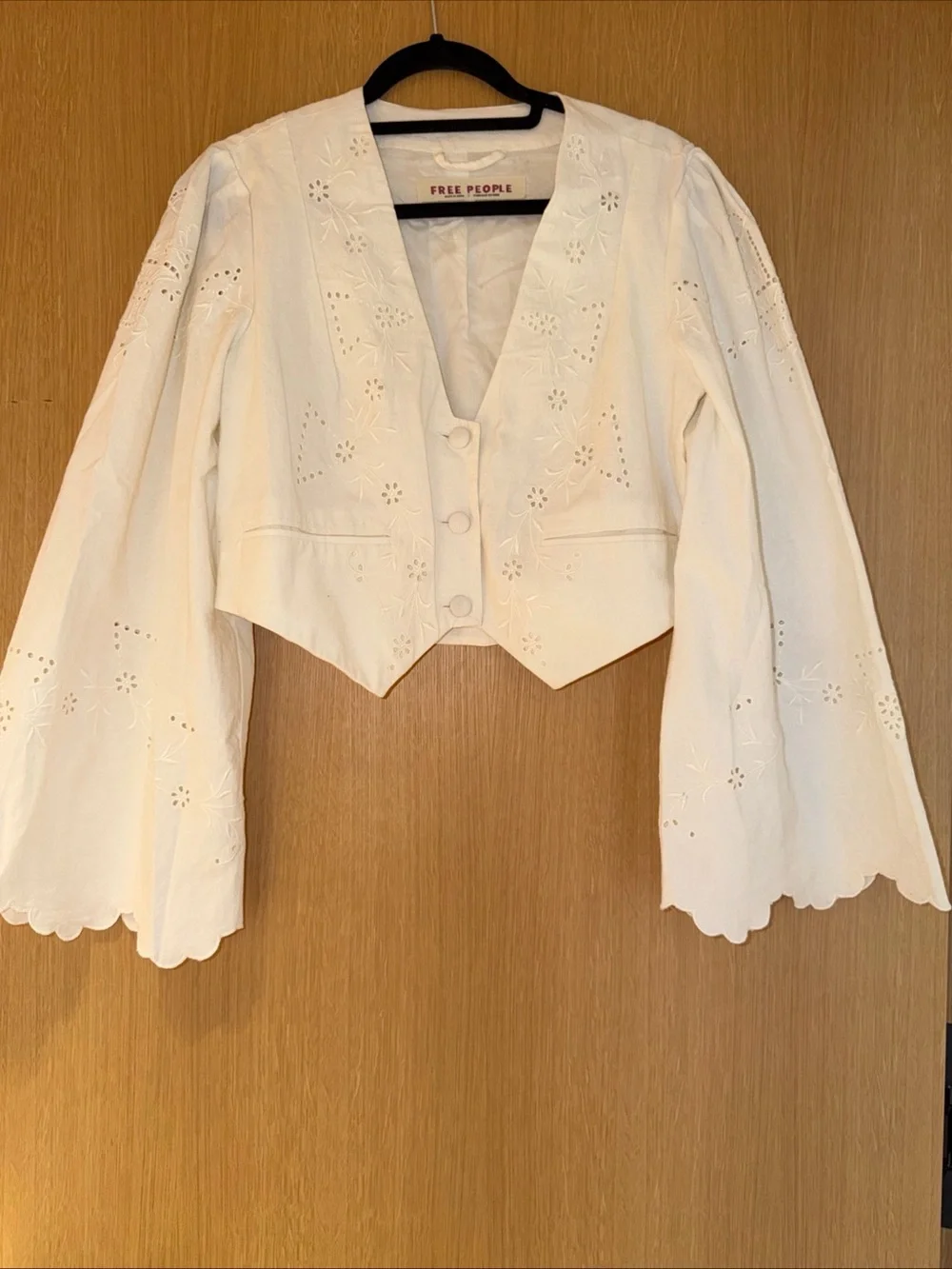 Free People Wild Daisy Floral Ivory Cropped Jacket Bohemian  Size S